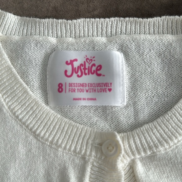Justice button down long sleeve sweater. Color- cream. Size- 8yr - Picture 3 of 4